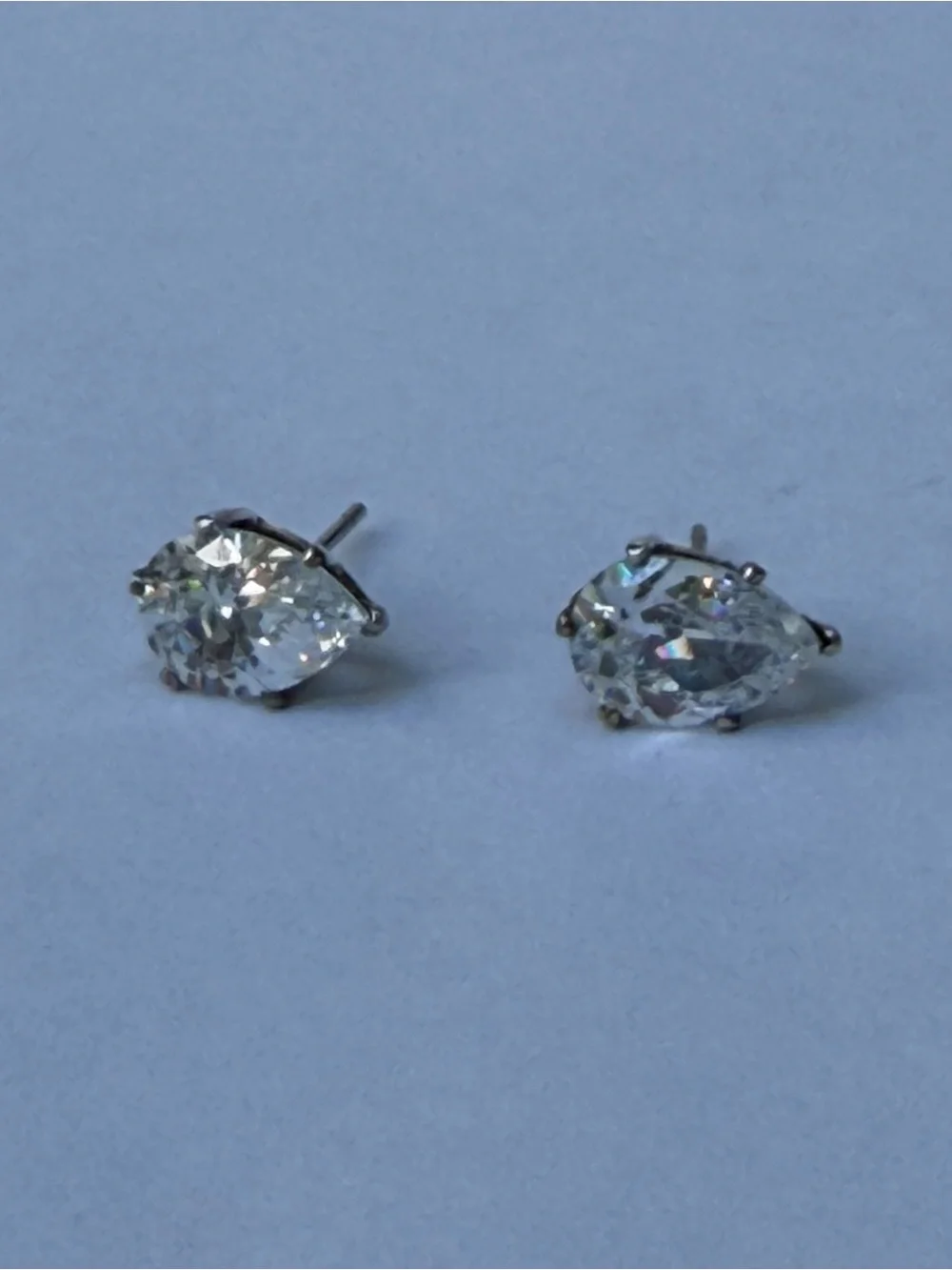 Clear Crystal Stud Pear Cut 3 CTW Simulated Diamond Earrings – Silver Tone